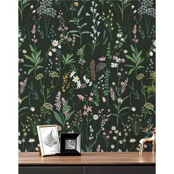 Floral Peel and Stick Wallpaper Dark Wildflower Contact Paper for Walls Decor - Picture 7 of 7
